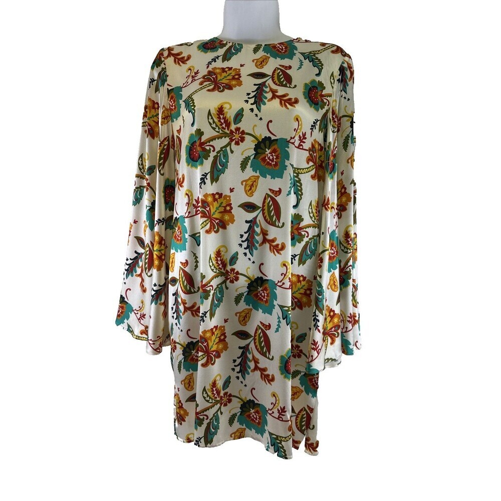 Caroline Constas Silk Mini Dress Floral Paisley Flare Long Sleeve Multi Women XS